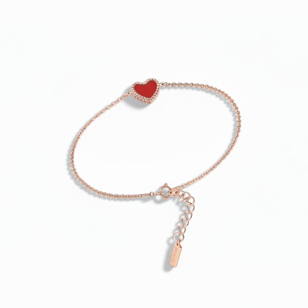 Rose Gold Red Heart Anklet - Sparkling Adjustable Dainty Foot Jewelry