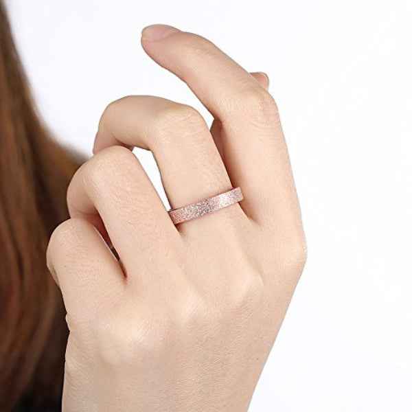 Rose Gold Sandblast Ring - Shimmering Frosted Matte Finish Band Ring