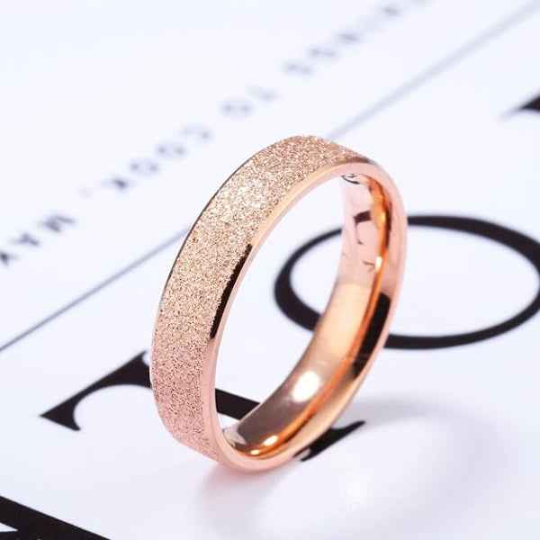 Rose Gold Sandblast Ring - Shimmering Frosted Matte Finish Band Ring