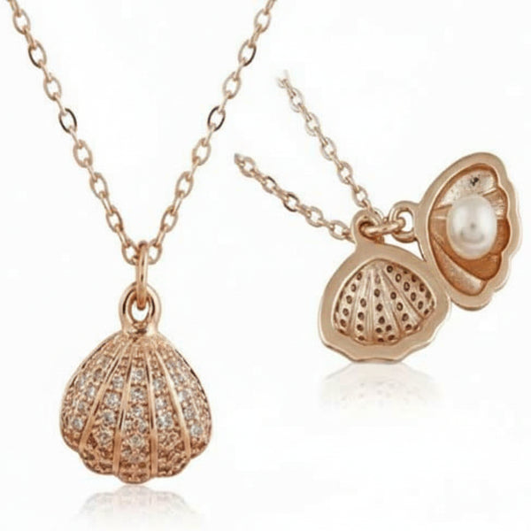 Rose Gold Seashell Locket Pearl Necklace | Dainty Ocean Charm