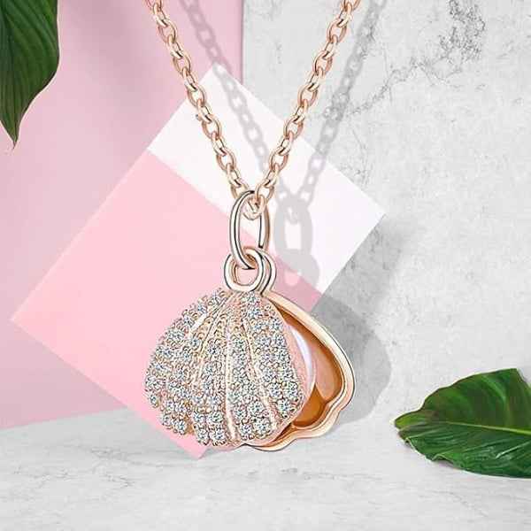 Rose Gold Seashell Locket Pearl Necklace | Dainty Ocean Charm