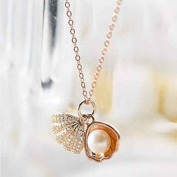 Rose Gold Seashell Locket Pearl Necklace | Dainty Ocean Charm