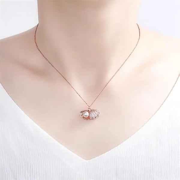 Rose Gold Seashell Locket Pearl Necklace | Dainty Ocean Charm
