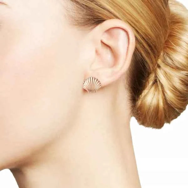 Rose Gold Seashell Stud Earrings | Dainty Coastal Jewelry