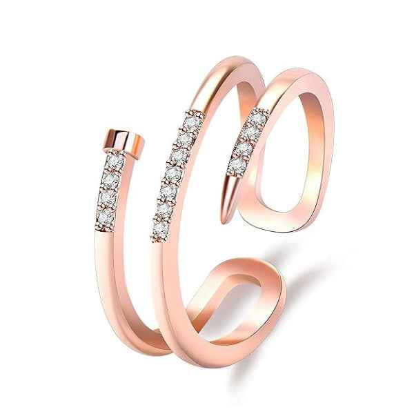 Radiant Rose Gold Spiral Ring - Bold Pavé Crystals Statement Band