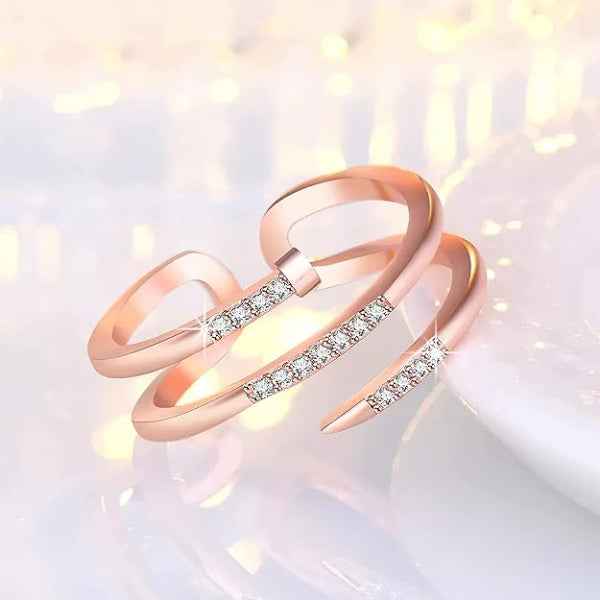 Radiant Rose Gold Spiral Ring - Bold Pavé Crystals Statement Band