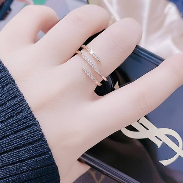 Radiant Rose Gold Spiral Ring - Bold Pavé Crystals Statement Band