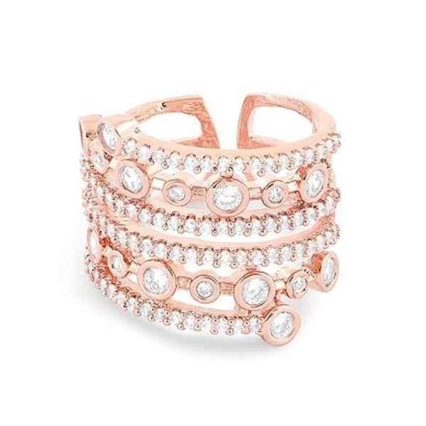 Rose Gold Stacked Ring | Multi-Layer Cubic Zirconia Statement Band