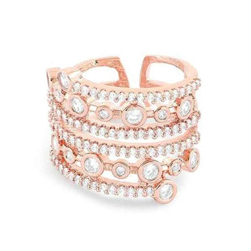 Rose Gold Stacked Ring | Multi-Layer Cubic Zirconia Statement Band