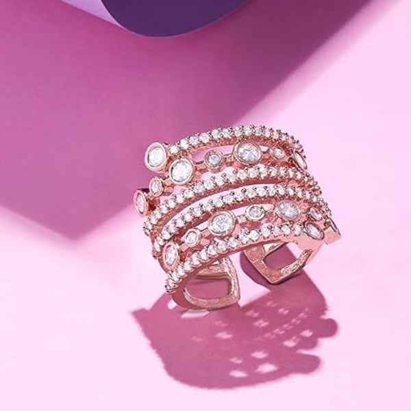 Rose Gold Stacked Ring | Multi-Layer Cubic Zirconia Statement Band