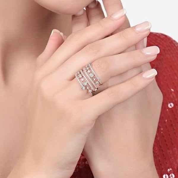 Rose Gold Stacked Ring | Multi-Layer Cubic Zirconia Statement Band