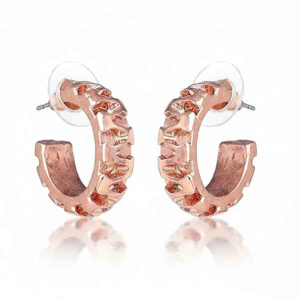 Rose Gold Textured Hoop Earrings: Designer Huggies for Daily Glamour