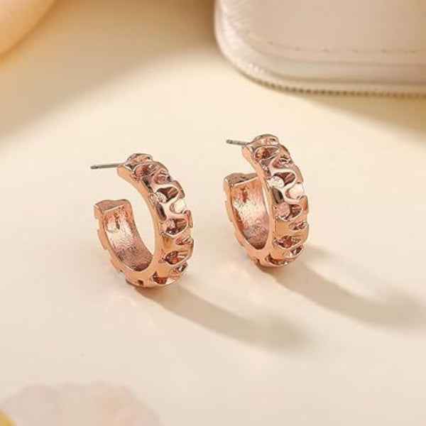 Rose Gold Textured Hoop Earrings: Designer Huggies for Daily Glamour
