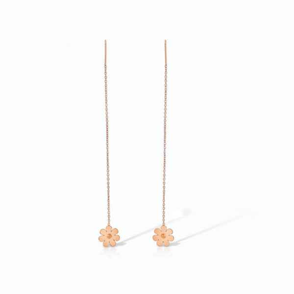 Rose Gold Threaders | 14k Pink Gold Flower Long Dangle Earrings