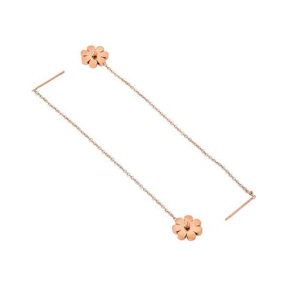 Rose Gold Threaders | 14k Pink Gold Flower Long Dangle Earrings