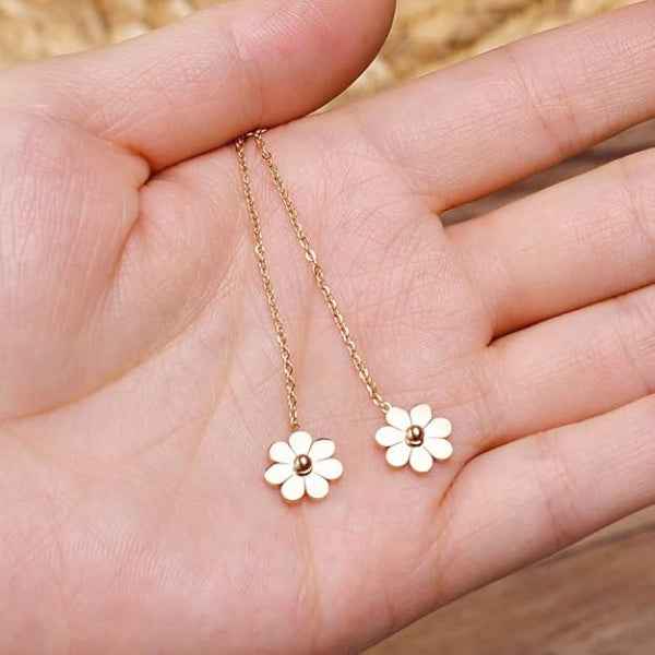 Rose Gold Threaders | 14k Pink Gold Flower Long Dangle Earrings