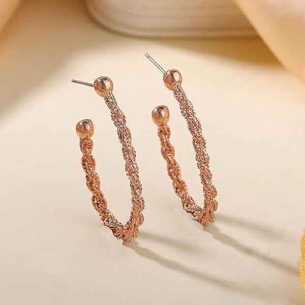 Rose Gold Twisted Hoop Earrings: Sparkling Huggie Style Jewelry