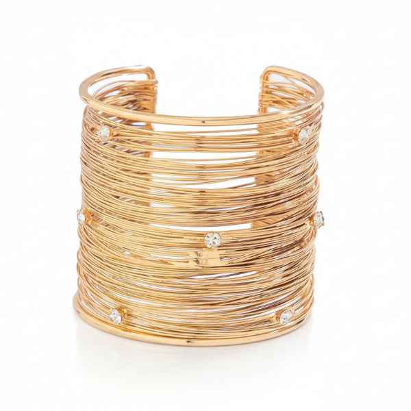 Rose Gold Wire Cuff: Layered Crystal Statement Bangle for Women