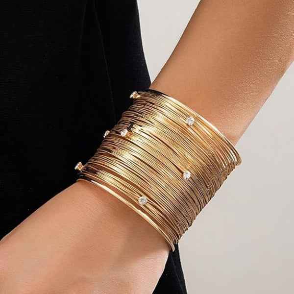 Rose Gold Wire Cuff: Layered Crystal Statement Bangle for Women