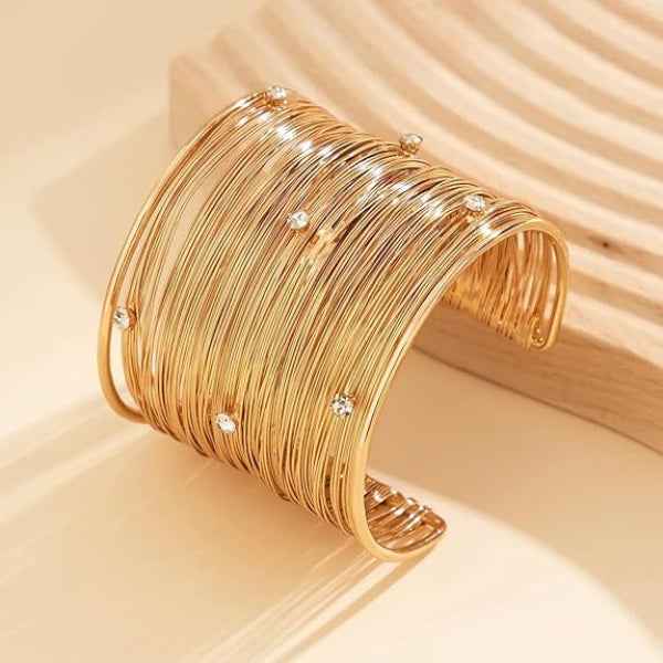 Rose Gold Wire Cuff: Layered Crystal Statement Bangle for Women