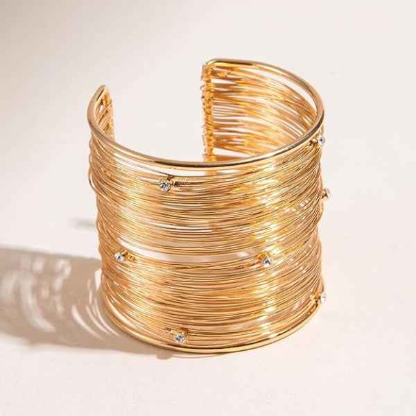 Rose Gold Wire Cuff: Layered Crystal Statement Bangle for Women
