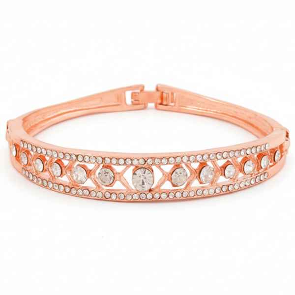 Rose Gold Wristlet with Crystal Pavé Accents and Hinged Clasp Band