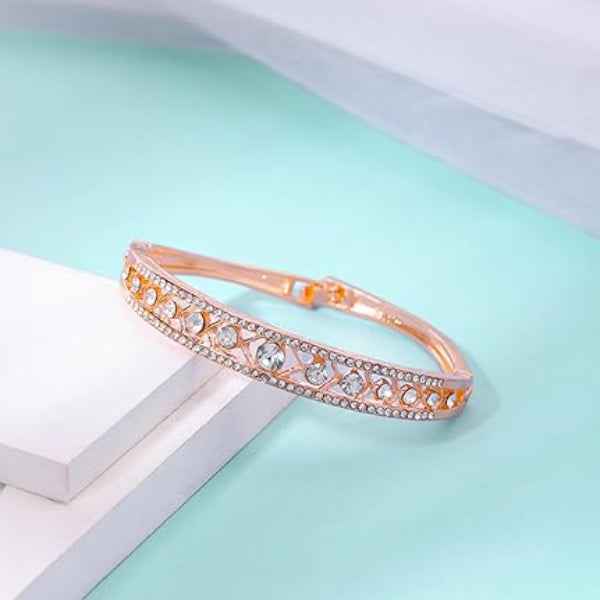 Rose Gold Wristlet with Crystal Pavé Accents and Hinged Clasp Band