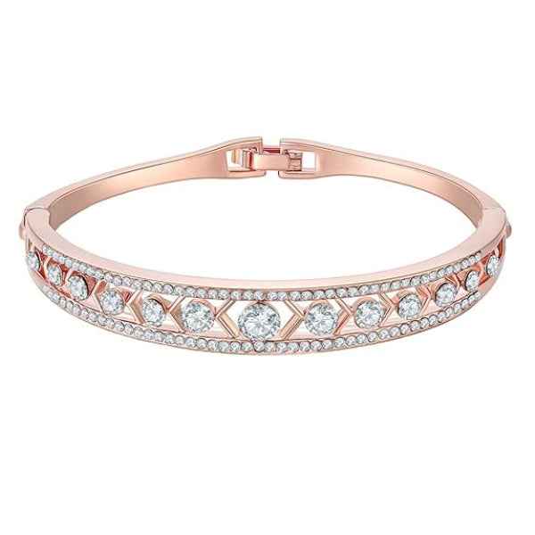 Rose Gold Wristlet with Crystal Pavé Accents and Hinged Clasp Band