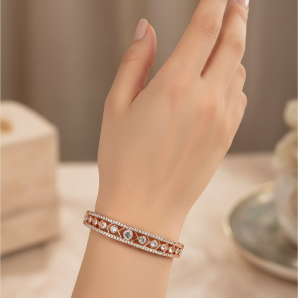 Rose Gold Wristlet with Crystal Pavé Accents and Hinged Clasp Band