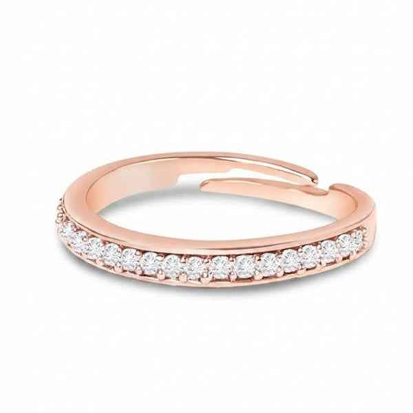 Rose Gold Cubic Zirconia Adjustable Ring - Sleek Brass Finger Ring