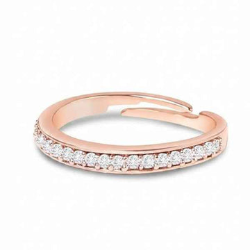 Rose Gold Cubic Zirconia Adjustable Ring - Sleek Brass Finger Ring