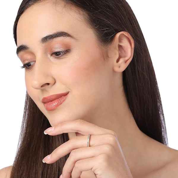 Rose Gold Cubic Zirconia Adjustable Ring - Sleek Brass Finger Ring