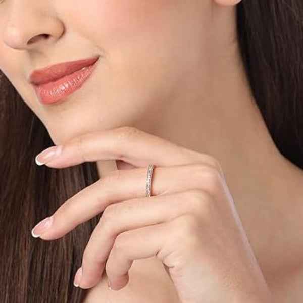 Rose Gold Cubic Zirconia Adjustable Ring - Sleek Brass Finger Ring