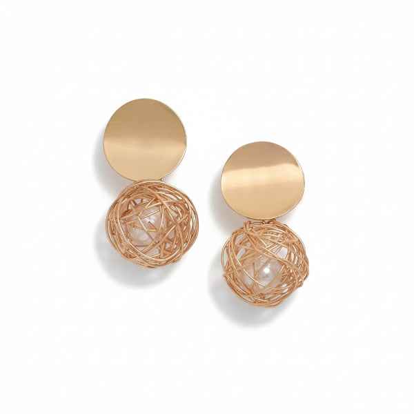 Modern Rose Gold Orb Drop Earrings – Statement Pearl Cage Jewelry