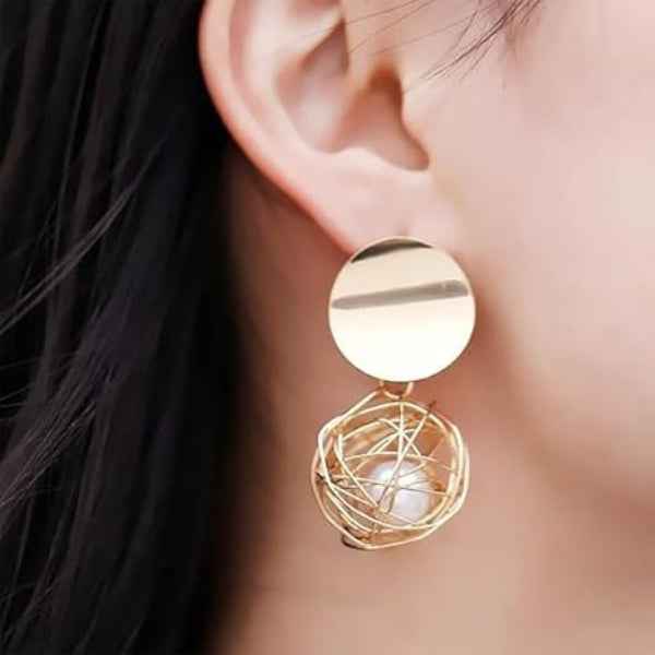 Modern Rose Gold Orb Drop Earrings – Statement Pearl Cage Jewelry