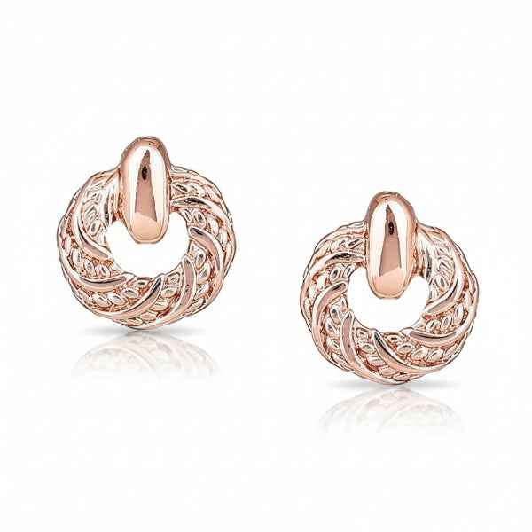 Rose Gold Round Stud Earrings for Women | 14k Gold Plated Brass Jewelry