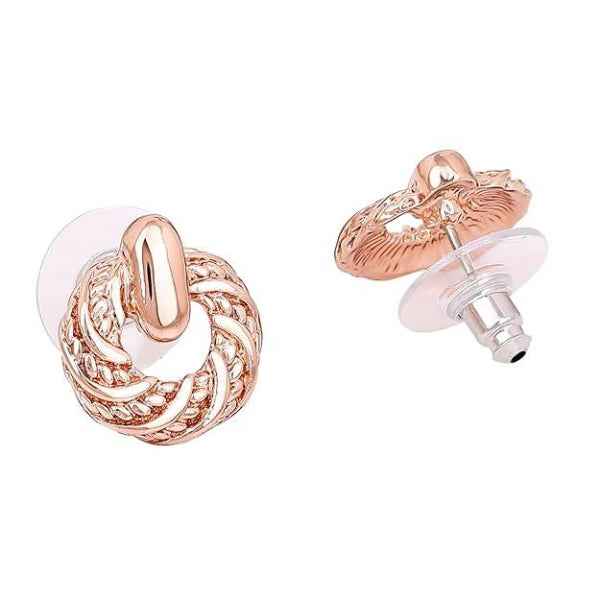 Rose Gold Round Stud Earrings for Women | 14k Gold Plated Brass Jewelry