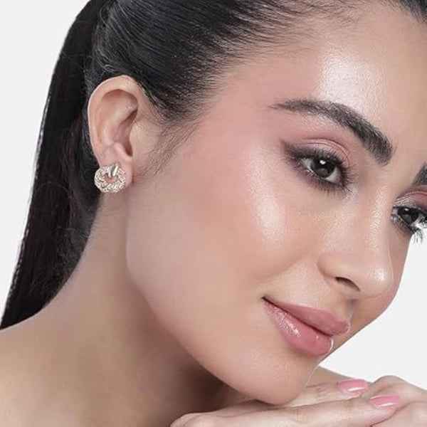 Rose Gold Round Stud Earrings for Women | 14k Gold Plated Brass Jewelry