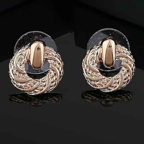 Rose Gold Round Stud Earrings for Women | 14k Gold Plated Brass Jewelry