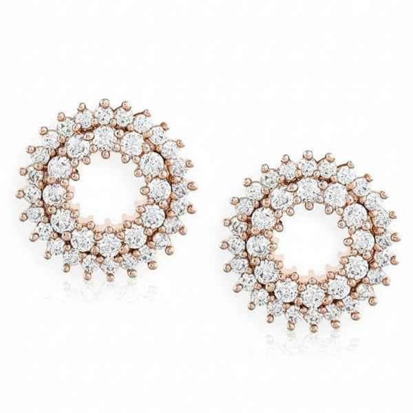 Rose Gold Stud Earrings | Cubic Zirconia Circular Cluster for Women