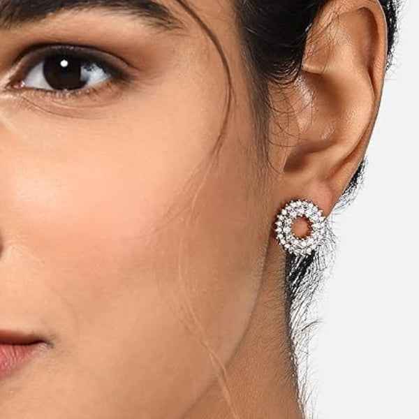 Rose Gold Stud Earrings | Cubic Zirconia Circular Cluster for Women