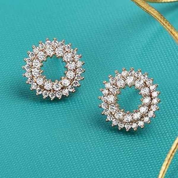 Rose Gold Stud Earrings | Cubic Zirconia Circular Cluster for Women