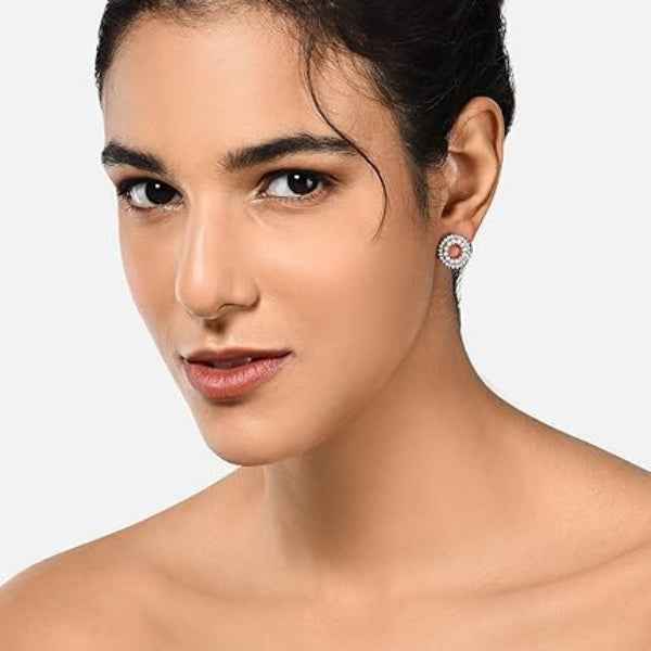 Rose Gold Stud Earrings | Cubic Zirconia Circular Cluster for Women