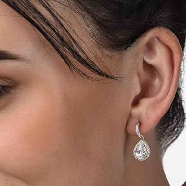 Sparkling Rose Gold Teardrop Drop Earrings – Bridal Cubic Zirconia