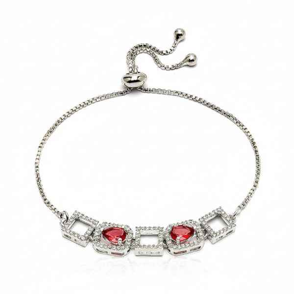 Ruby Slider Bracelet with Silver Box Chain and Adjustable Bolo Clasp