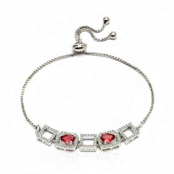 Ruby Slider Bracelet with Silver Box Chain and Adjustable Bolo Clasp
