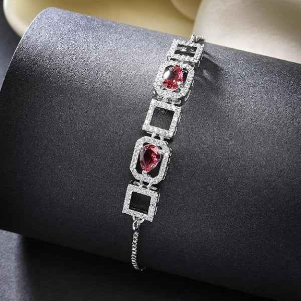Ruby Slider Bracelet with Silver Box Chain and Adjustable Bolo Clasp