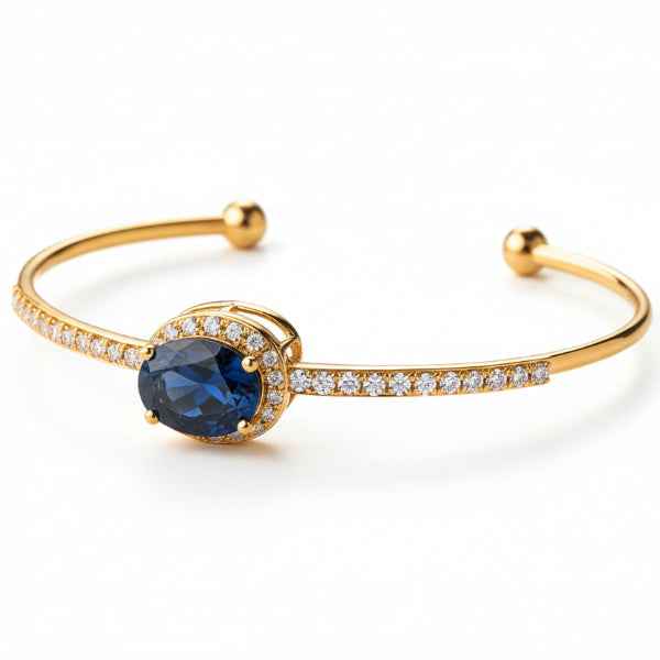 Blue Sapphire Gold Bangle - Elegant Crystal Bracelet for Women
