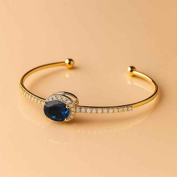 Blue Sapphire Gold Bangle - Elegant Crystal Bracelet for Women
