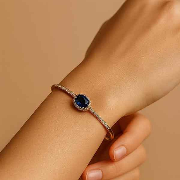 Blue Sapphire Gold Bangle - Elegant Crystal Bracelet for Women